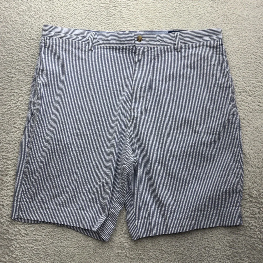 Polo Ralph Lauren Mens 38 Blue White Seersucker Striped Stretch Classic Shorts